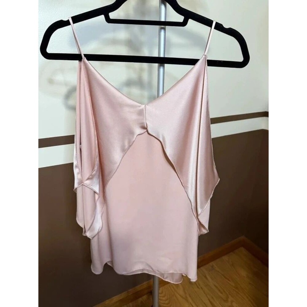 Bailey 44 Kate Draped Cold Shoulder Top Pink Satin Blouse